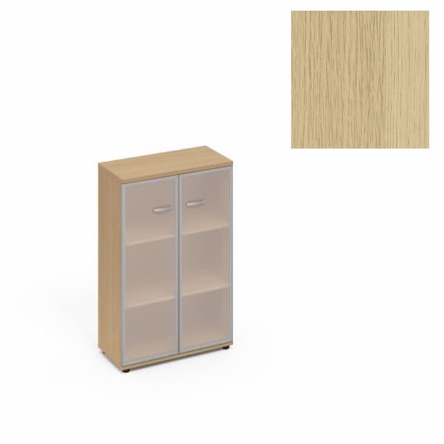 Шкаф средний со стеклом в алюминиевой рамке Юнитекс А4 (78x36.4x119.4) А4 9367 НД натуральный дуб