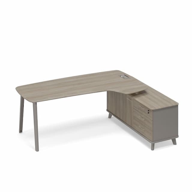 Стол руководителя эргономичный с опорной тумбой правый (тип 4) Юнитекс ТМ М1 124 МП ВЛ ВЛ мокко премиум (корпус) / вяз либерти (столешница, топ, фасад)